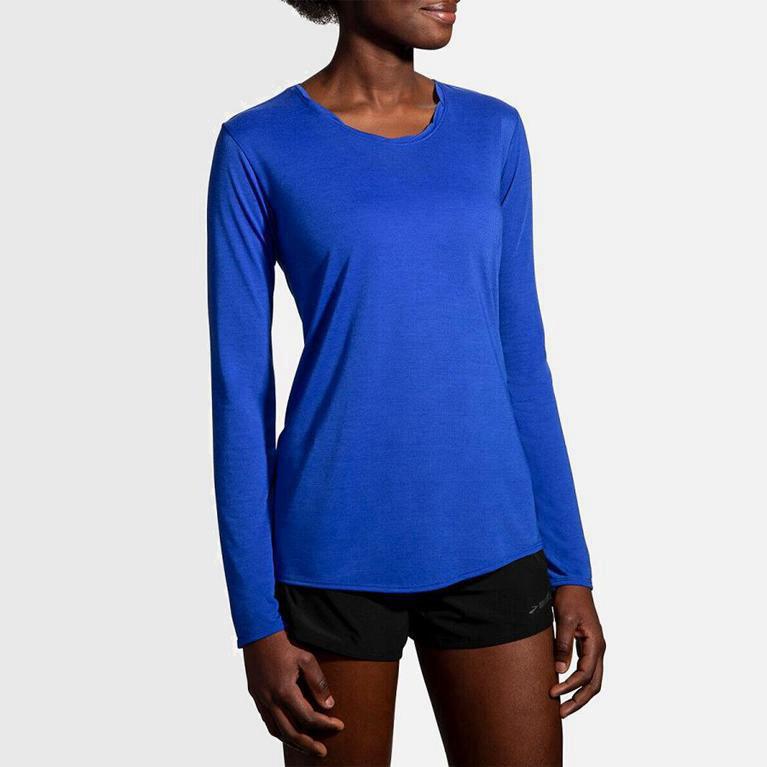 Brooks Distance Womens Long Sleeve Running Shirt - Blue - Philippines (073245NMC)